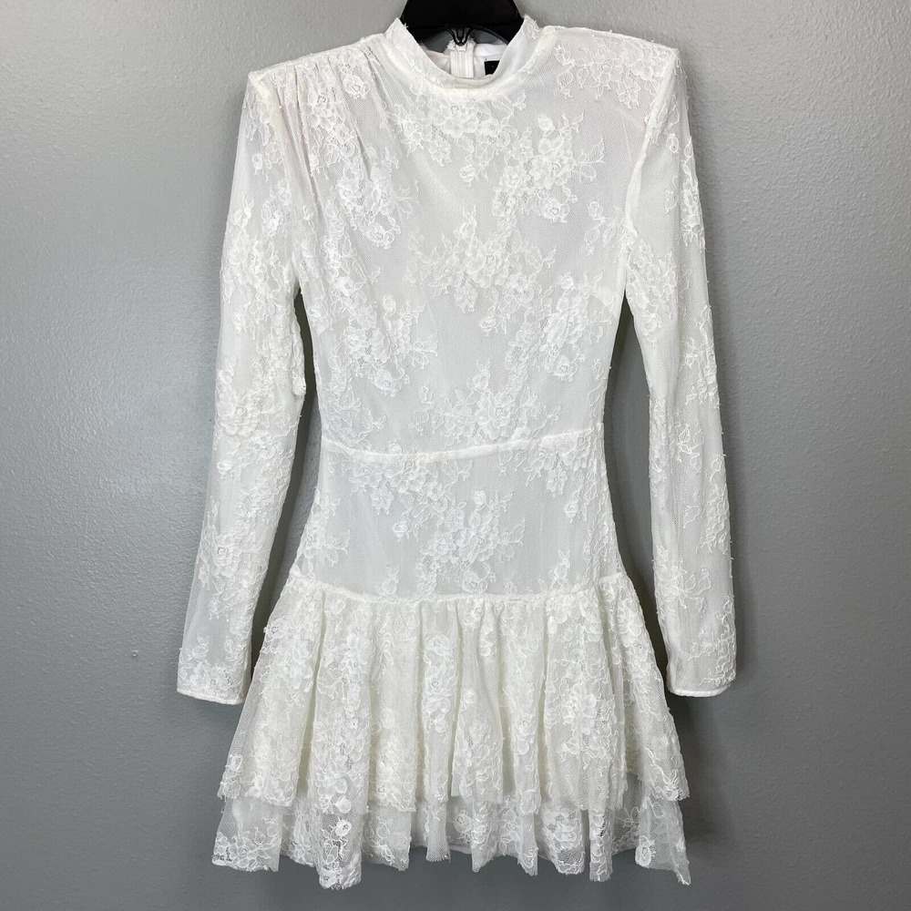 Michael Costello Revolve Womens A Line Dress White Floral Lined Mini Lace XS